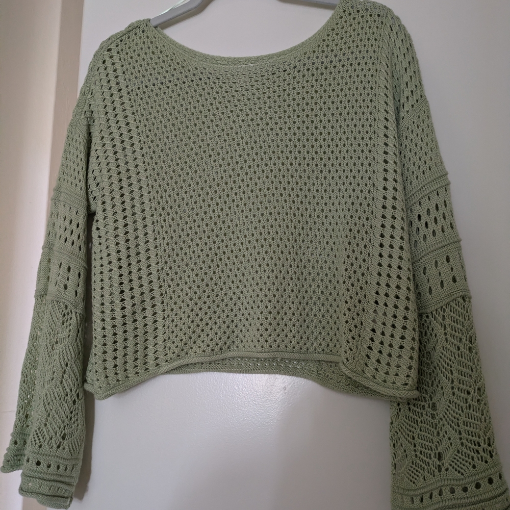 LC Lauren Conrad Green Crew Neck Sweater with Textured Knit